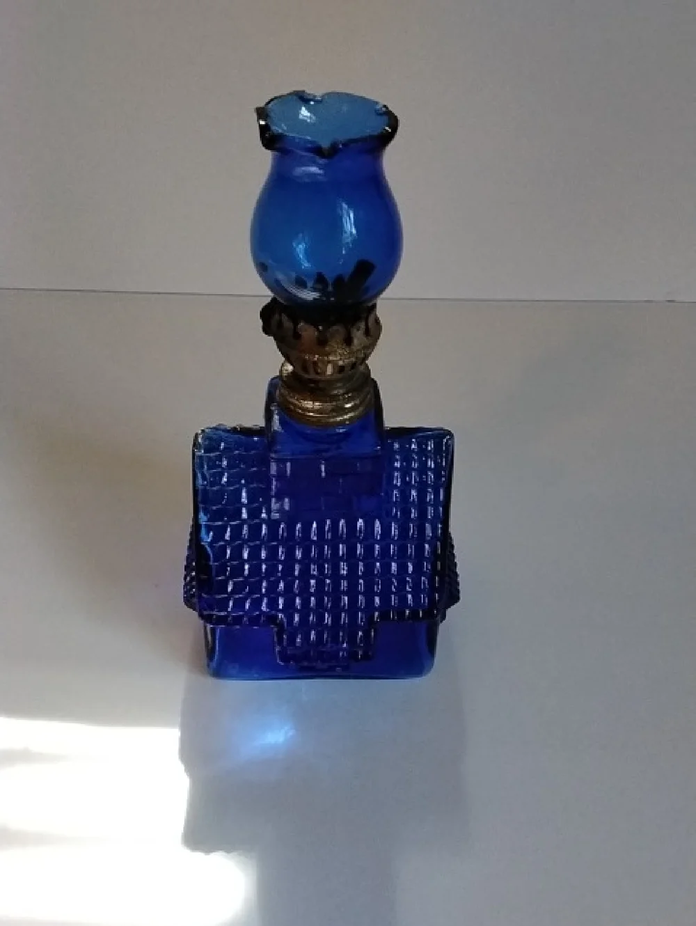 Vintage Colbaut Blue Oil Lamp Shapped like a log Cabin